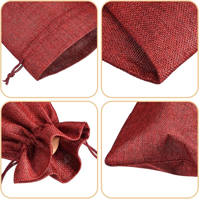 uxcell Burlap Wine Bags with Drawstrings, 12Pcs Wine Gift Bags Reusable Wine Bottle Bags with Ropes and Tags for Wedding, Birthday, Travel (14 x 6.3 In, Wine Red)