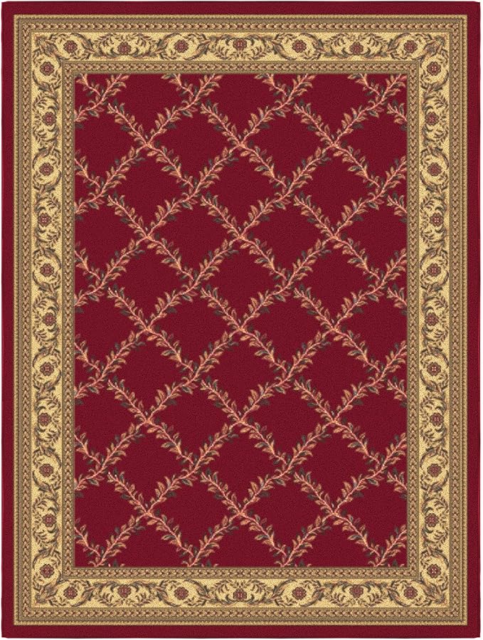 Ottomanson Machine Washable Trellis Design Non-Slip Rubberback 5x7 Modern Area Rug for Living Room, Bedroom, Dining Room, Office, 5' x 6'6", Red Trellis
