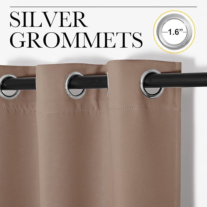 NICETOWN Blackout Window Curtains and Drapes for Kitchen, Window Treatment Thermal Insulated Solid Grommet Blackout Drapery Panels (Set of 2, 55 by 68 inches, Cappuccino)