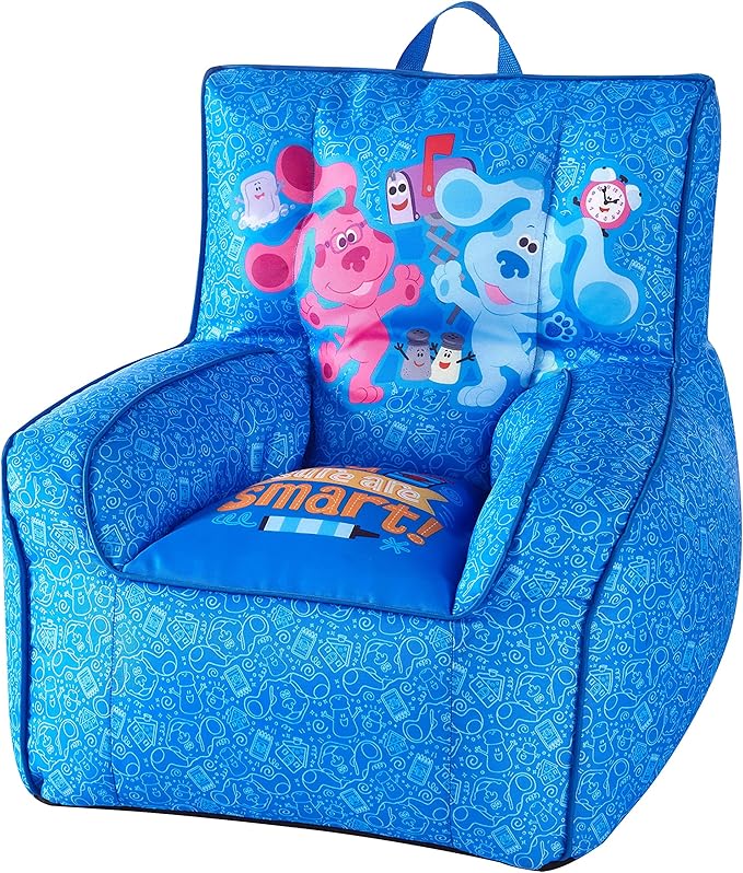 Idea Nuova Nickelodeon Blue's Clues Toddler Nylon Bean Bag Chair with Piping & Top Carry Handle, Large