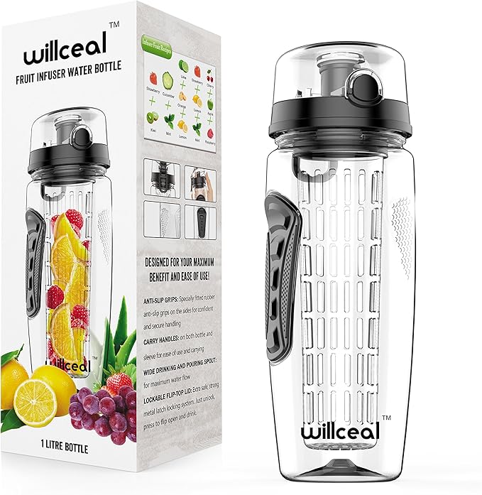 Fruit Infuser Water Bottle 32oz- Durable, Large - BPA Free Tritan, Flip Lid, Leak Proof Design - Sports, Camping