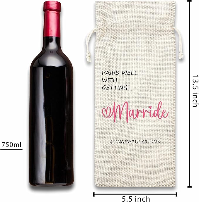 Marride Gift Wine Bag,Gift For Wedding,Couple,Cotton linen Drawstring Wine Bag(1 Pcs) - WB013