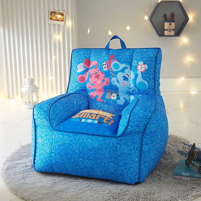 Idea Nuova Nickelodeon Blue's Clues Toddler Nylon Bean Bag Chair with Piping & Top Carry Handle, Large