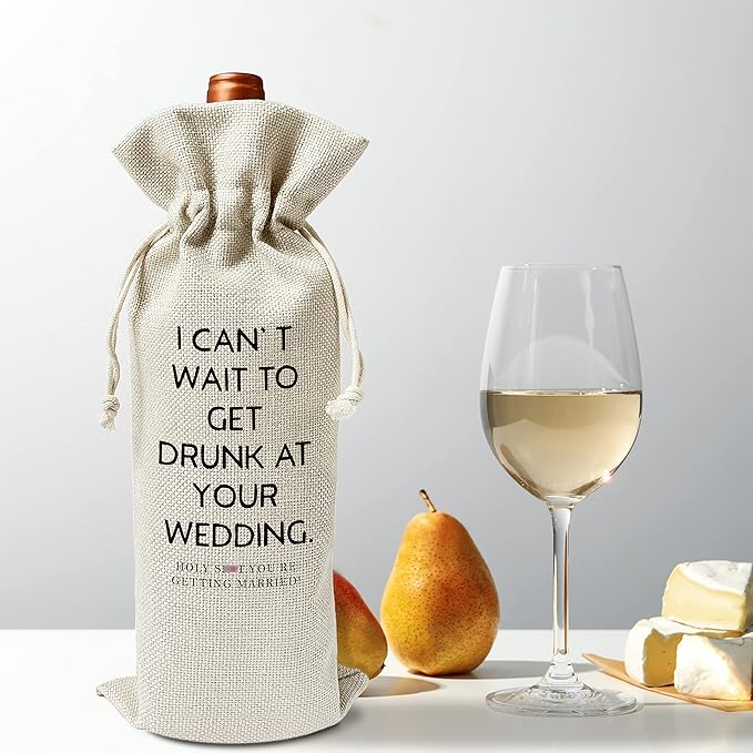Engagement Wine Gift Bags - Gift for Engagement Gift for Couples, Gift for her, Bride Gift - Reusable Burlap With Drawstring Gift Bag (5.5"x 13.5")-1 Pcs/jiu025