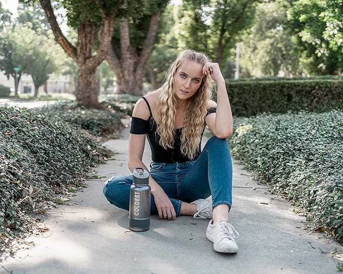 Coldest Sports Water Bottle with Straw Lid Vacuum Insulated Stainless Steel Metal Thermos Bottles Reusable Leak Proof Flask for Sports Gym (Epic White)