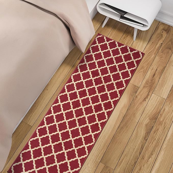 Ottomanson Ottohome Collection Non-Slip Rubberback Elegant Trellis Design 2x5 Indoor Runner Rug, 20" x 59", Red