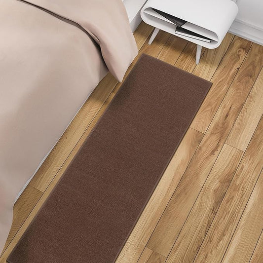 Machine Washable Modern Solid Design Non-Slip Rubberback 2x6 Traditional Runner Rug for Hallway, Kitchen, Bedroom, Living Room, 2'2" x 6', Brown