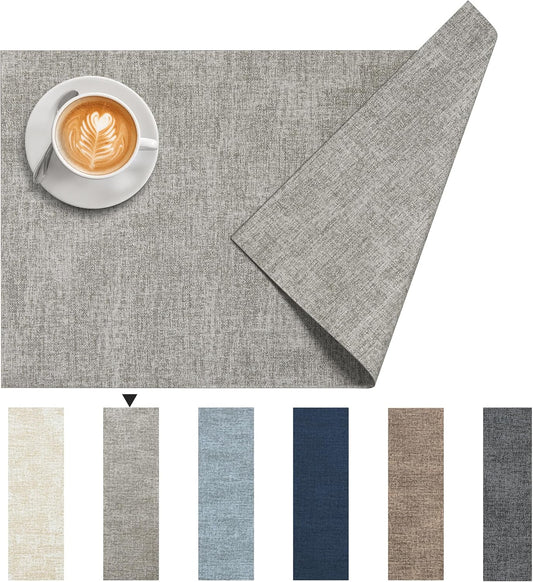 DOLOPL Placemats Set of 6, Reversible Wipeable & Heat Resistant Place Mats, Modern Faux Leather Table Mats for Kitchen, Neutral Waterproof Tablemats for Dining Table Decor, Wedding, Party(Grey)