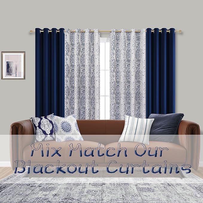 Mrs.Naturall Navy Blue Curtains 42x54 Inch Length for Living Room 2 Panels Blackout Room Darkening Curtain for Bedroom