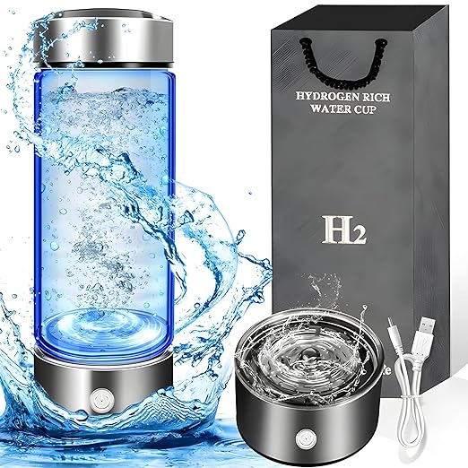 H2 Rich Hydrogen Generator Glass Water Thermos Bottle | Portable Ionizer Machine with Quick Electrolysis | 420ml Capacity, SPE/PEM Technology | Ideal for Home, Travel, Exercise, and Gifting