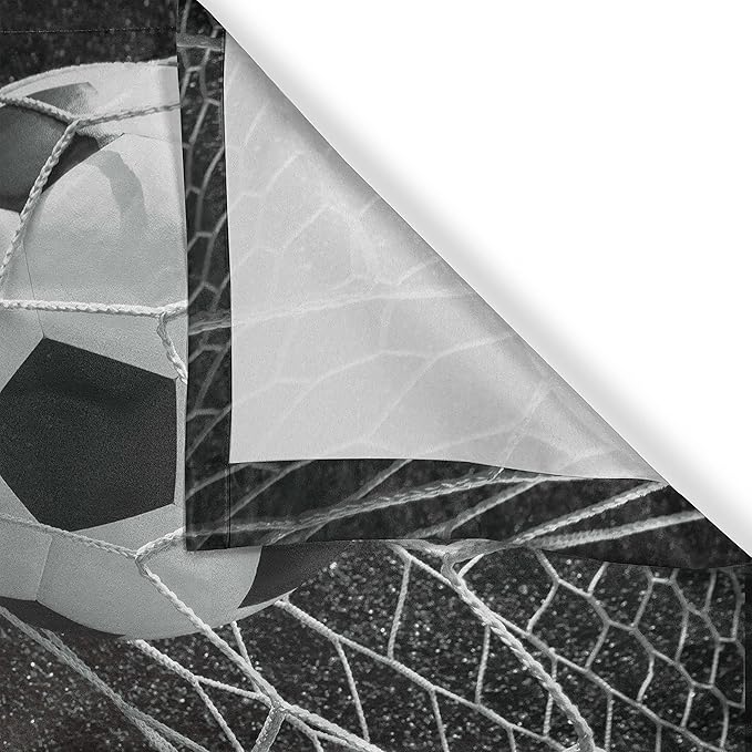 Ambesonne Teen Room Long Kitchen Curtains, Soccer Balls Goal Match Success Concept in The Outer Space Winner Glory Theme, Two Panels Drapes with Rod Pocket Room Decor, 55" x 45", Black Magenta