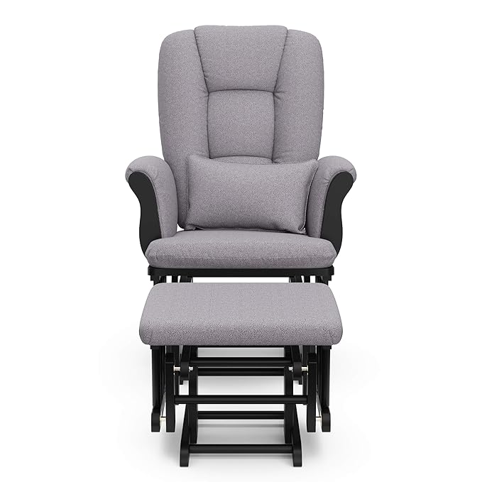 Storkcraft Tuscany Custom Glider and Ottoman with Free Lumbar Pillow (Black/Slate Gray Swirl) - Cleanable Upholstered Comfort Rocking Nursery Chair with Ottoman