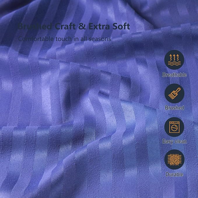 Twin Comforter Set with Sheets, 5 Pieces Super Soft Twin Bed in a Bag, All Season Solid Color Kids Bedding Set Neutral for Boys & Girls, Blue Striped