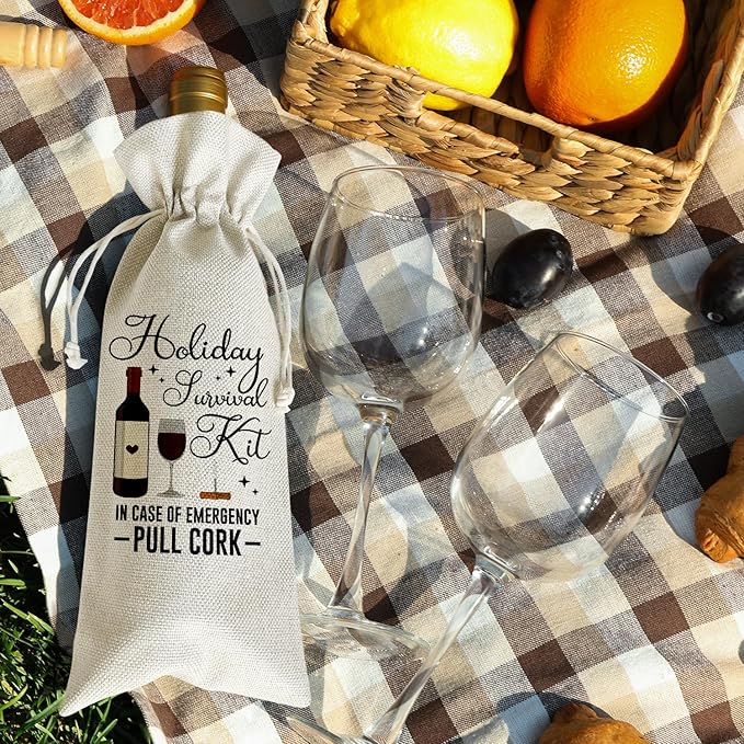 Wine Canvas Bag, Funny Wine Gift Bag, Birthday Gifts for Women Men Mom Coworker Friends Wife Wine Lover Gifts, Wine Bags for Wine Bottles, Wine Gifts With Drawstring Holiday Party Decoration -WB26