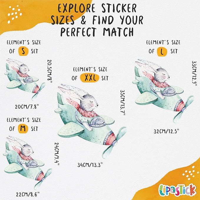 Bunny Wall Decals for Kids by Lipastick - 143 pcs Rabbits Wall Stickers Peel and Stick - Hot Air Balloon Wall Decals for Girls Boys Kids Baby Nursery Room Bedroom - Bunies Wall Decor Aircraft L Size