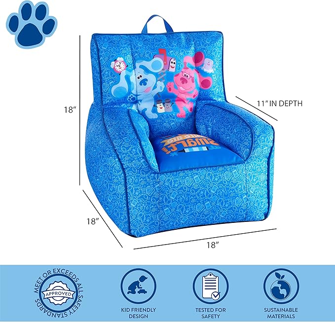 Idea Nuova Nickelodeon Blue's Clues Toddler Nylon Bean Bag Chair with Piping & Top Carry Handle, Large