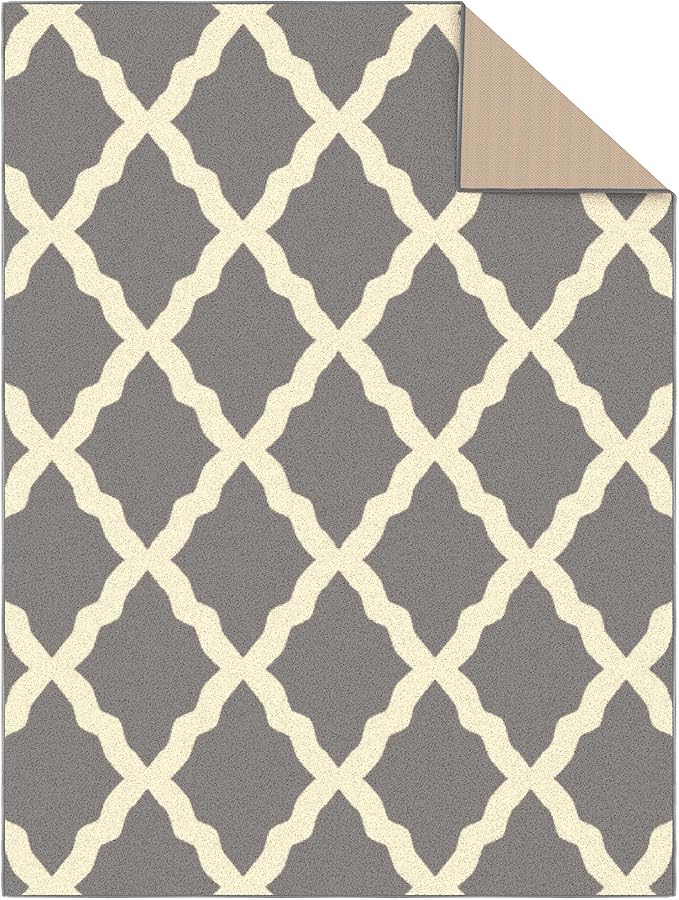 Ottomanson Glamour Collection Non-Slip Rubberback Moroccan Trellis Design 5x7 Indoor Area Rug, 5' x 6'6", Gray