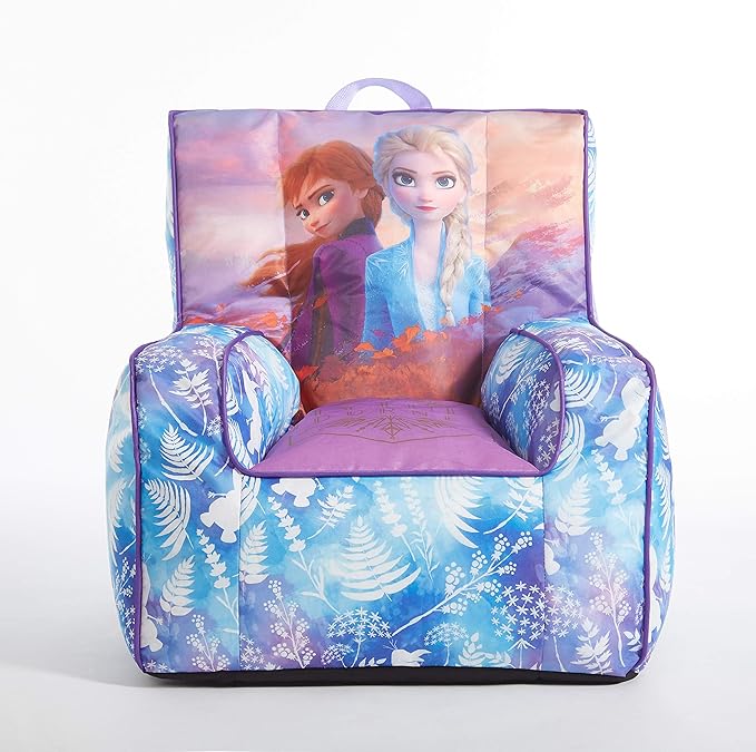 Idea Nuova Frozen 2 Kids Nylon Bean Bag Chair with Piping & Top Carry Handle with Olaf Graphics, Anna & Elsa, Purple, Large