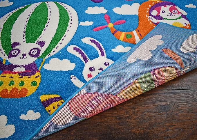 KC Cubs Play Area Rug Boy & Girl Modern Decor Multicolor Area Rug and Carpet Collection for Kids, Toddlers and Baby Nursery, Flying Animal Friends