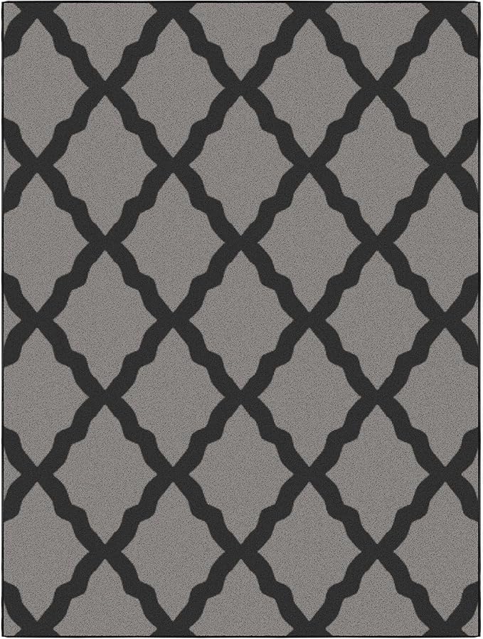Ottomanson Glamour Collection Non-Slip Rubberback Moroccan Trellis Design 5x7 Indoor Area Rug, 5' x 6'6", Dark Gray