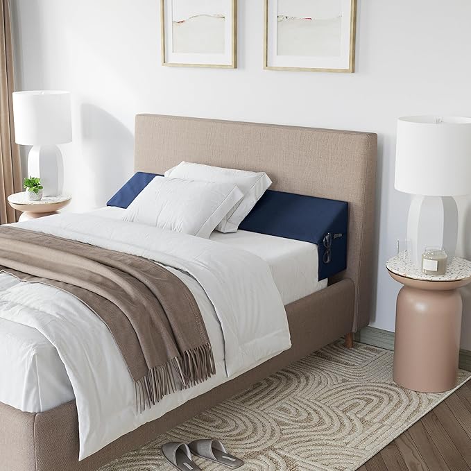 Wedge Pillow Headboard Bed Gap Filler Full - Headboard Pillow Full Size 54 X 10 X 6 - Long Pillow for Bed Wedge Gap Filler with Large Pocket for Bed Accessories - Mattress Gap Filler (Navy)