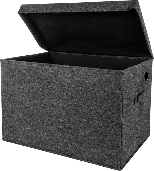 Sammy & Lou Collapsible Felt Soft Toy Box Toy Chest for Toddlers Toy Storage Organizer with Handles and Hinged Lid, 22 x 14.5 x 15 inches, Charcoal Gray
