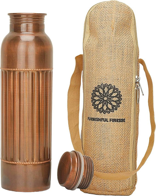 Copper Water Bottle 34 Oz Extra Large Antique Black Ayurvedic Pure Copper Vessel With Carrying Bag For Drinking Drink More Water Leak Proof, Easy To Carry For Sports Copper Bottle 1000 ML