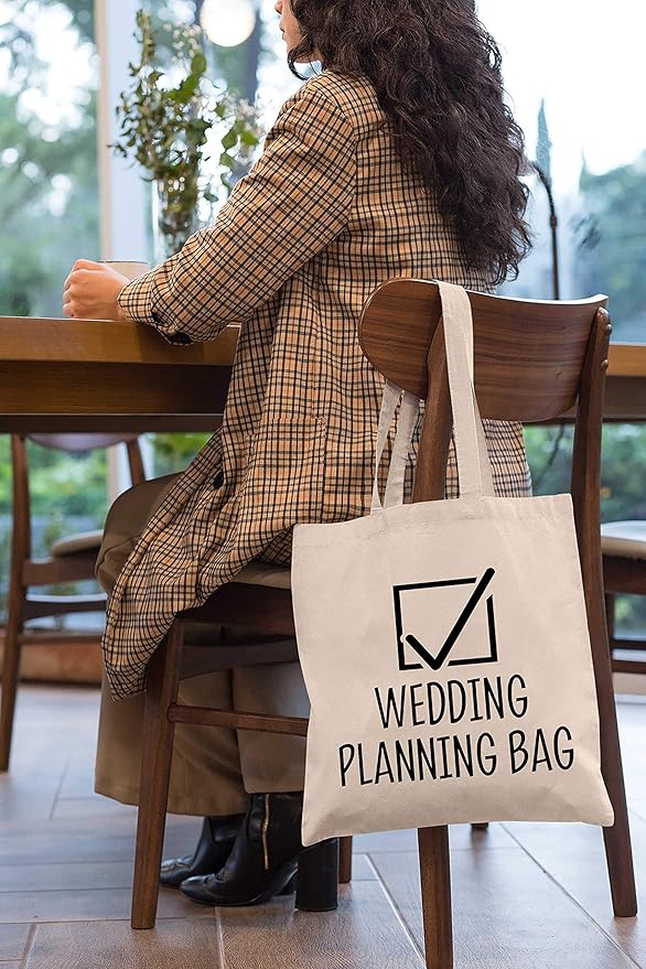 LIBIHUA Wedding Planning Tote Bag - Medium Natural Beige Cotton Canvas - Bridal Shower, Engagement, Newly Engaged Gift