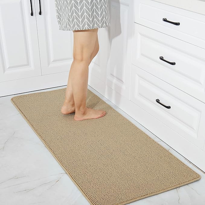 COSY HOMEER 24X60 Inch Kitchen Rug Mats Made of 100% Polypropylene Strip TPR Backing Soft Kitchen Mat Specialized in Anti Slippery and Machine Washable,for Kitchen, Floor,Beige