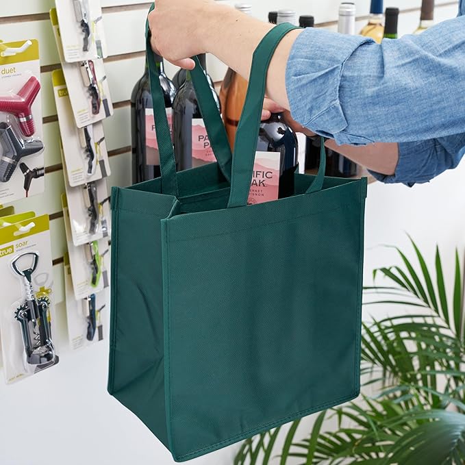 True Wine Shopping Bag 6 Bottle with Bottle Divider Insert, Bottle Carry Bag, Shopping Bag for Wine Bottles, Bottle Tote, Reusable, Green