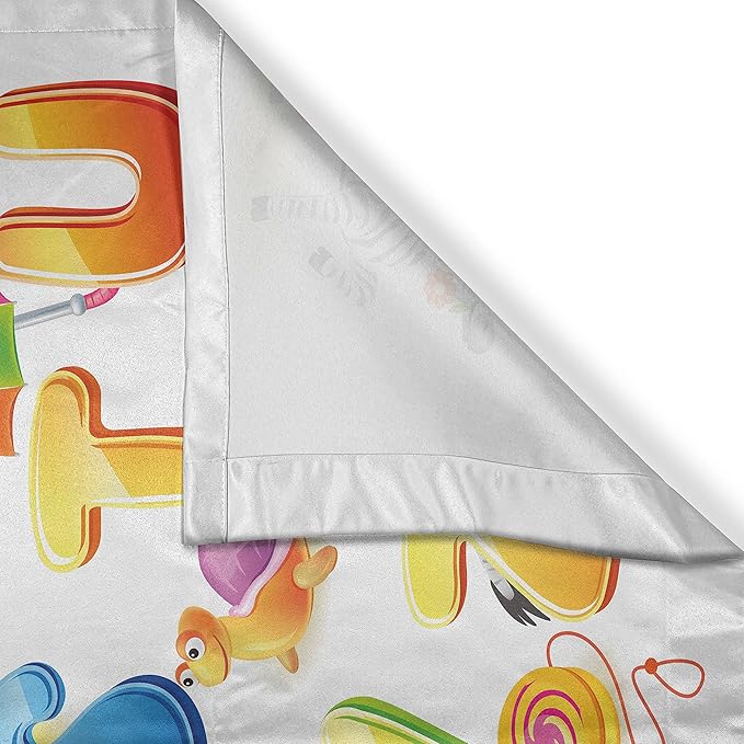 Ambesonne Science Long Kitchen Curtains, Cheerful Cartoon Fun Alphabet Design Font Design, Two Panels Drapes with Rod Pocket Room Decor, 55" x 45", Orange