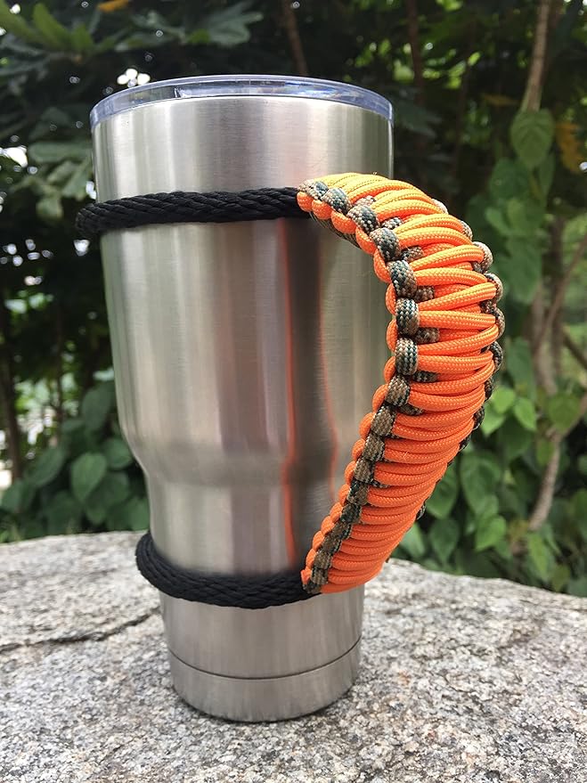 Handmade Paracord Handle for Yeti/Rtic/Ozark Trail Rambler 30 Oz Tumbler. Orange/Forest Green