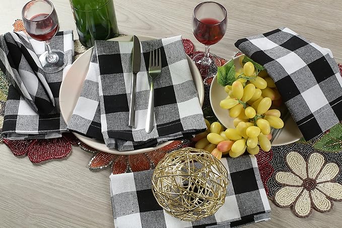 Buffalow Plaid Cloth Napkins, Check Napkins,Cloth Napkins,Cotton Napkins,Dinner Napkins Cloth,Dinner Napkins,Cloth Napkins Set of 12 Cotton,Napkins Cloth,Cloth Napkins cotton- 18x18 Black White