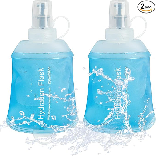 J.CARP 2Pcs 150ml Soft Flask Running Water Bottles, TPU Foldable Running Hydration Flask for Hydration Pack Cycling Hiking Climbing Outdoors Motorbike