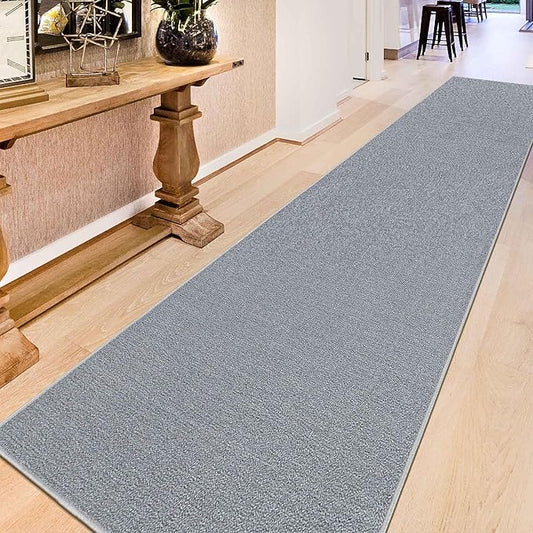 Machine Washable Modern Solid Design Non-Slip Rubberback 3x10 Traditional Runner Rug for Hallway, Kitchen, Bedroom, Living Room, 2'7" x 9'10", Gray