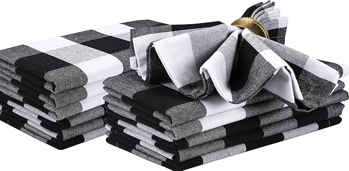 Buffalow Plaid Cloth Napkins, Check Napkins,Cloth Napkins,Cotton Napkins,Dinner Napkins Cloth,Dinner Napkins,Cloth Napkins Set of 12 Cotton,Napkins Cloth,Cloth Napkins cotton- 18x18 Black White