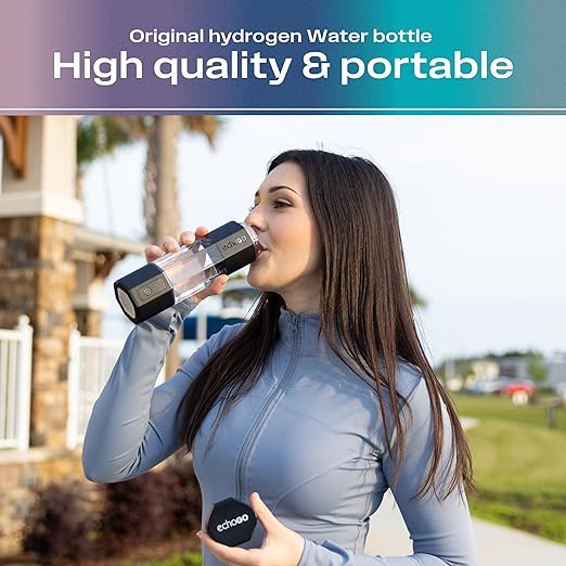 Echo Go+ Hydrogen Water Bottle - Water Ionizer Up to 4.5PPM - SPE & PEM Hydrogen Water Generator - Gary Brecka Recommended - Alternative to Hydrogen Water Pitcher - Black Hydrogenated Water Bottle