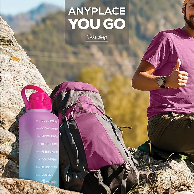 Motivational Water Bottle with Straw & Handle,One Gallon Water Bottle 128 oz/3.8L,Reusable Water Jug, Achieve All-Day Hydration SpillProof, BPA FREE