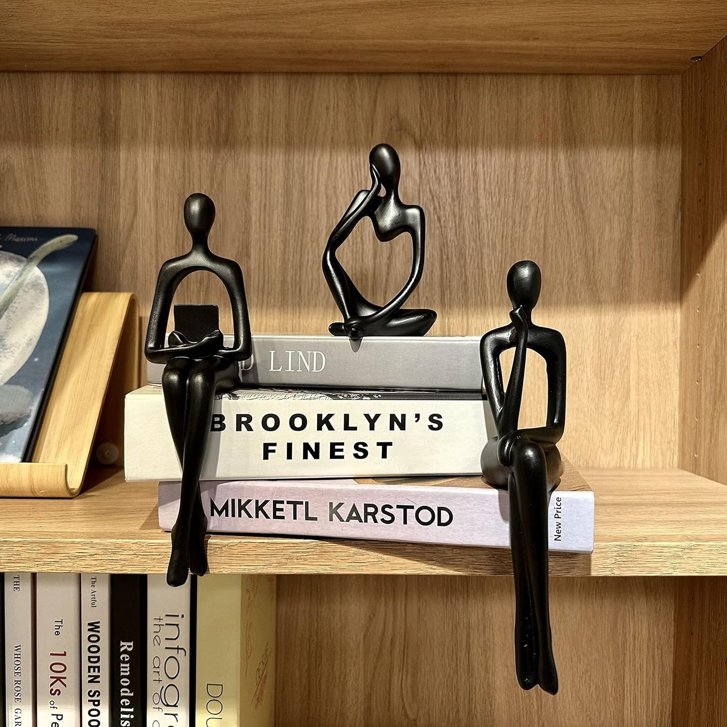 Home Decor Thinker Statue Accents, Set of 3 Thinker Sculptures Office Decor Modern Abstract Resin Decoration on Shelf Table Desk for Living Room Office Bedroom (Large Black)