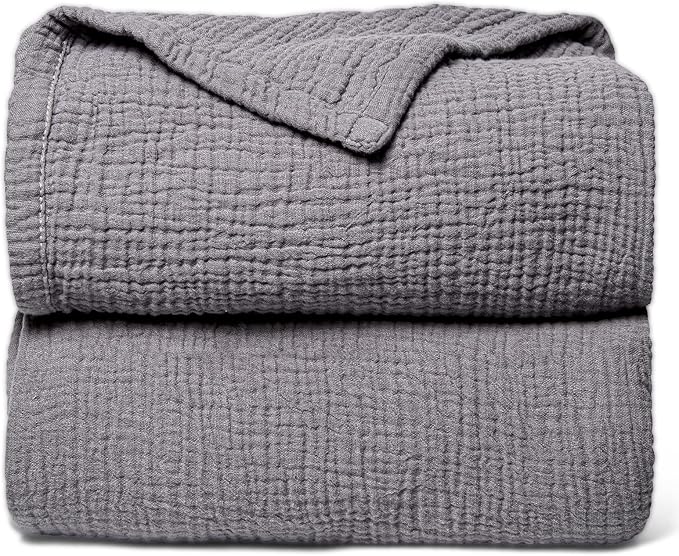 Lulu moon Muslin Quilt Blanket, Crib Blanket for Baby and Toddler,47x47 Inches(Gray)
