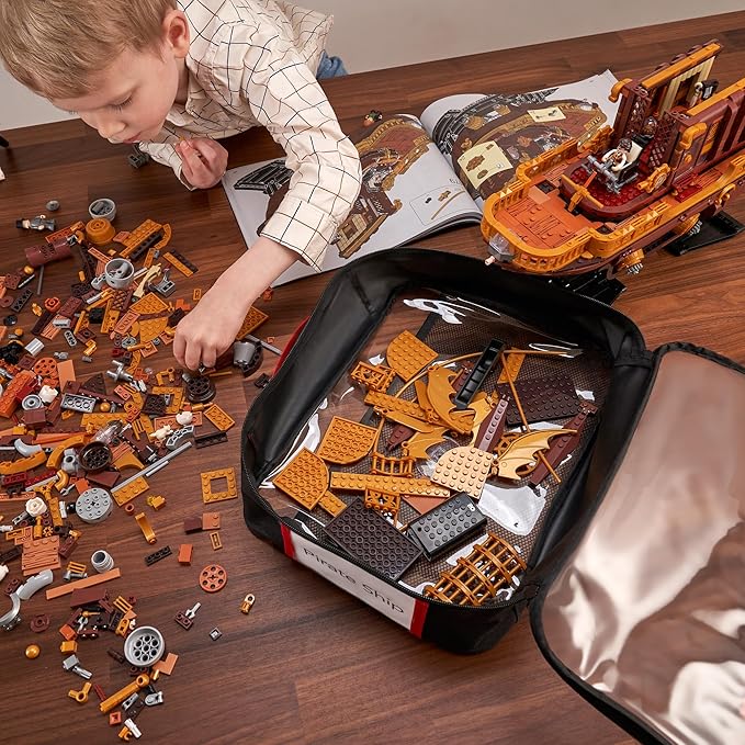 Premium Toy Storage Bags Compatible with LEGO Bricks - Set of 4 Bags With Labels, Handles & Pockets For Easy Organizing - Quality Bliss Bins for Keeping Puzzles & Board Games Stored with Ease