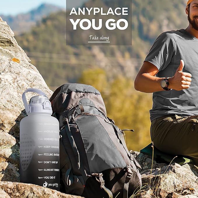 Motivational Water Bottle with Straw & Handle,One Gallon Water Bottle 128 oz/3.8L,Reusable Water Jug, Achieve All-Day Hydration SpillProof, BPA FREE