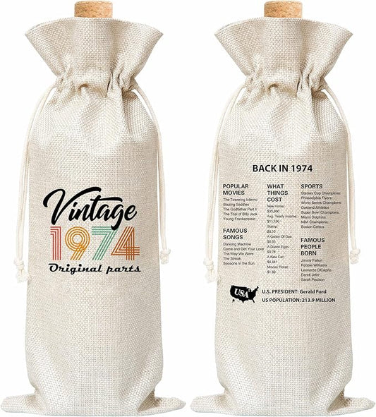 Tedea 50th Birthday Wine Gift Bag, Retro Vintage Back In 1974 Birthday Gift Wine Bag For Women Men, Best Friend, Coworker, Birthday Party Decorations, 1 Pc Wine Bag (G13)