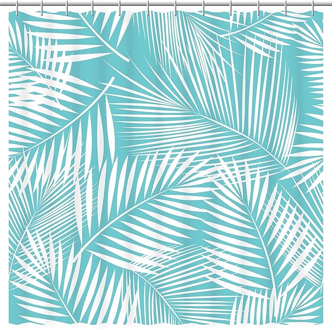 Palm Leaf Shower Curtain. Teal Palm Leaf Pattern will bring an Air of Tropical Beachyness to your Master, Guest, Beach House Bathroom.