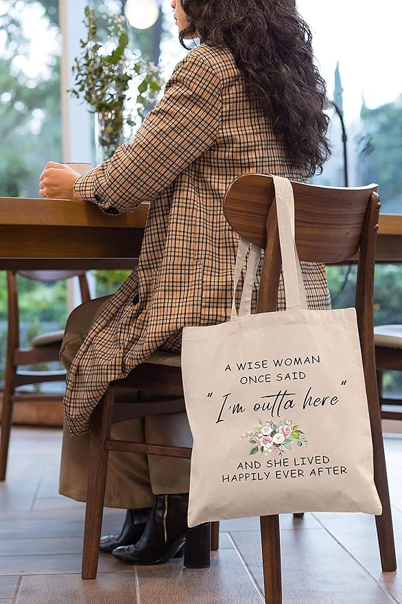 Funny Retirement Appreciation Gift for Women Best Friend Wife Mom Grandma Coworker Boss Nurse Teachers Retirees Colleagues Bff Bestie,A Wise Woman Once Said I'm Outta Here,Tote Bag Gift