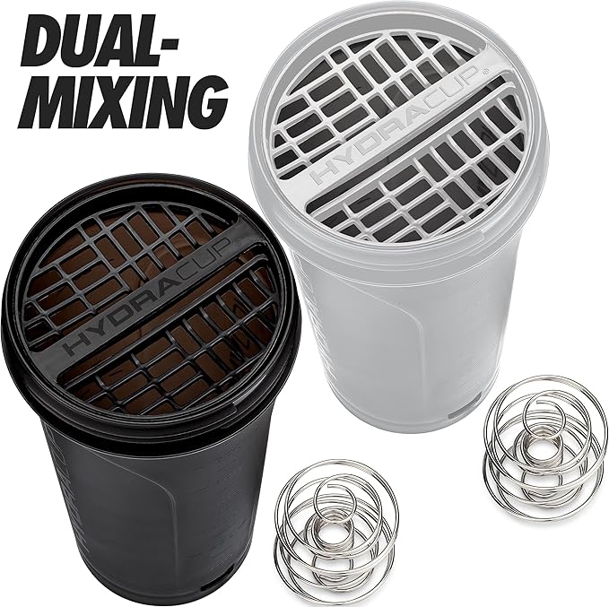 Hydra Cup ProFlow [2 Pack] 28 oz Shaker Bottles for Protein Shakes, Shaker Cups with Ball Blender Whisk, Shaker Bottle with Handle, Travel To Go, BPA Free (Black & Grey, 28oz)