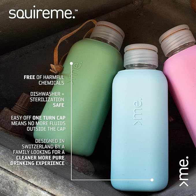 Y1 Borosilicate Glass Water Bottles, Clear Bottle, Reusable, BPA Free, Tumbler, Dishwasher Safe, Drink Container, Silicone Sleeve, Easy-Off Lid, Hot and Cold Liquid, Royal Blue 20oz