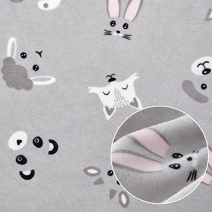 DaysU Silky Micro Soft Plush Baby Blankets Unisex with Print Animal Pattern and Soothing Raised Dots, Double Layer Bed Throws for Baby Crib, Animal Faces, Grey, 30x40 Inches