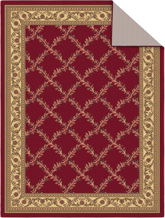 Ottomanson Machine Washable Trellis Design Non-Slip Rubberback 5x7 Modern Area Rug for Living Room, Bedroom, Dining Room, Office, 5' x 6'6", Red Trellis