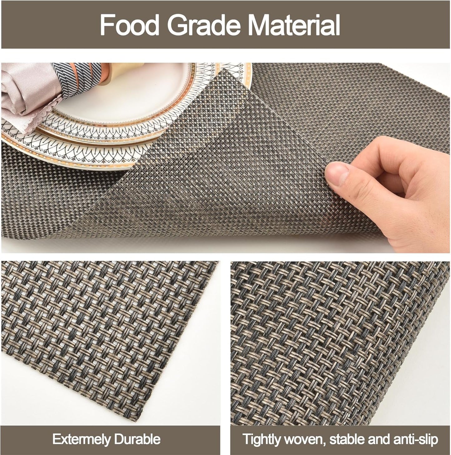 Placemats Set of 4 - Easy Clean Washable Vinyl Placemats - Wipeable Heat Resistant Table Mats for Dining Table - 17.7x11.8 Inch (4, Mint Gray)